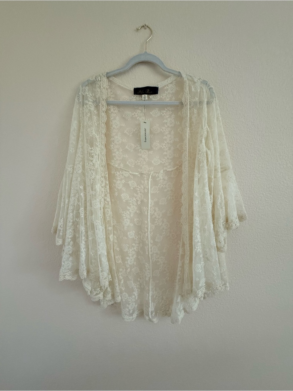 Francesca's Ivory Floral Lace Kimono
